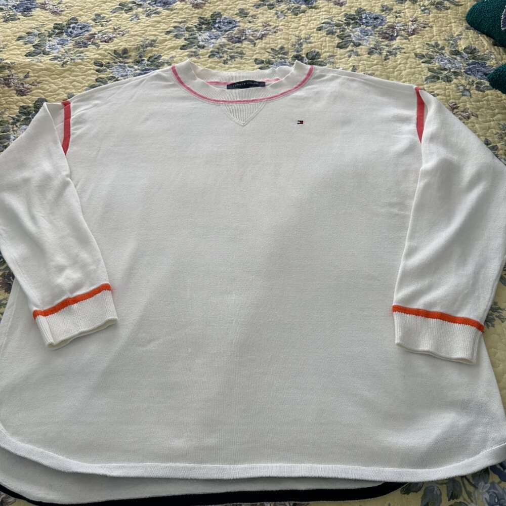 Tommy Hilfiger sweater, creamy white with color trim, Medium NWOT